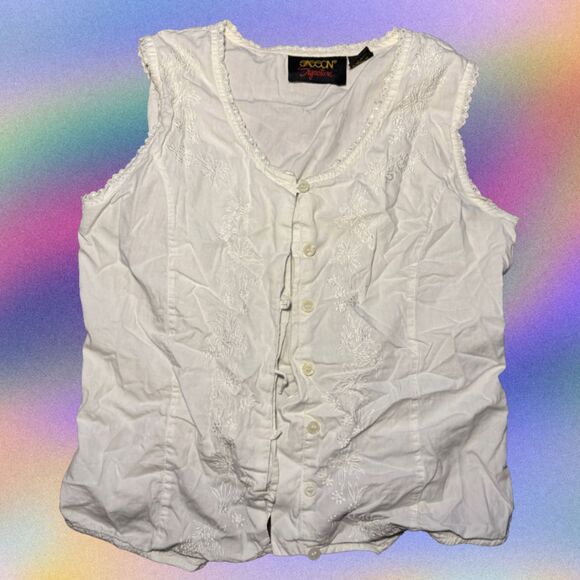 Sasson Signature Tops - Size Medium Vintage Fairycore White Blouse FLAWED